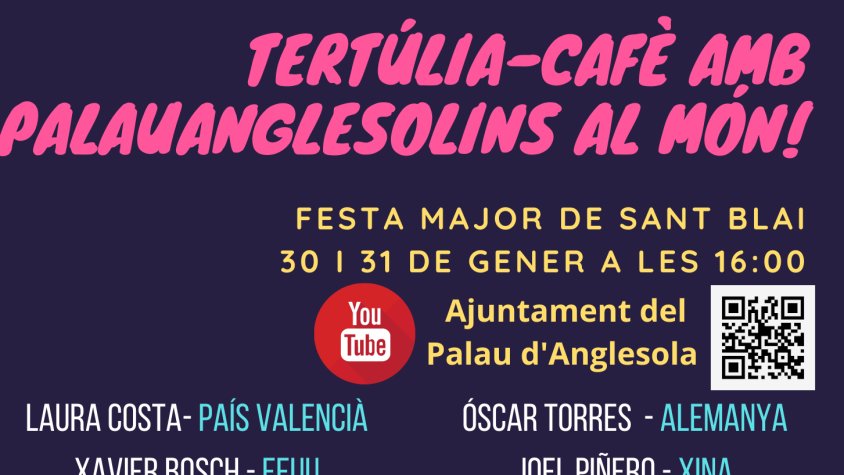 Per la festa major de Sant Blai connecta't a la "Tertúlia-cafè amb palauanglesolins al món"