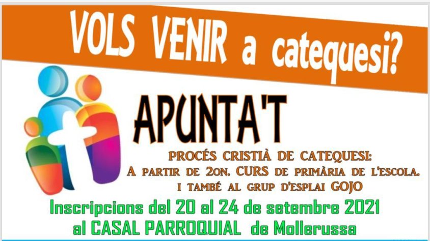 Inscripció a Catequisi a l'Agrupació Parroquial de Mollerussa-El Palau 
