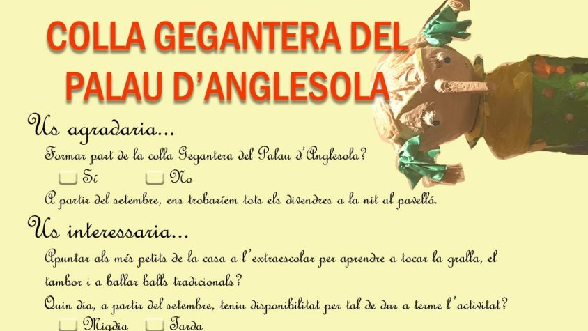 Us agradaria formar part de la colla gegantera del Palau d'Anglesola?