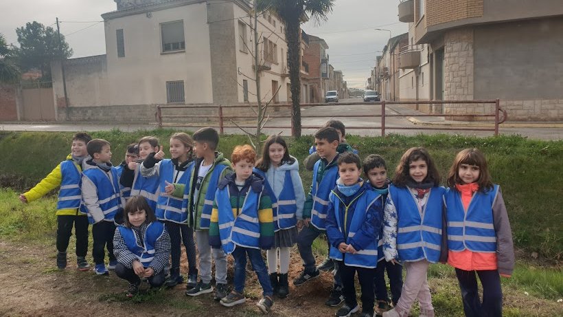 L'alumnat de l'Escola Arnau Berenguer planten plataners a la banqueta de la Séquia Principal Tercera