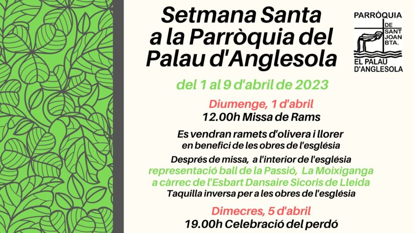 Horaris de la parròquia del Palau d'Anglesola