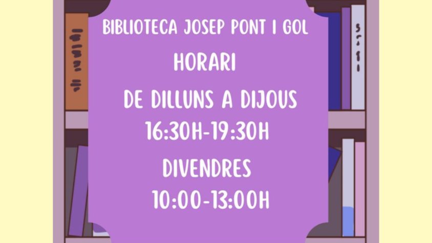 Nou horari a la biblioteca Josep Pont i Gol del Palau d'Anglesola