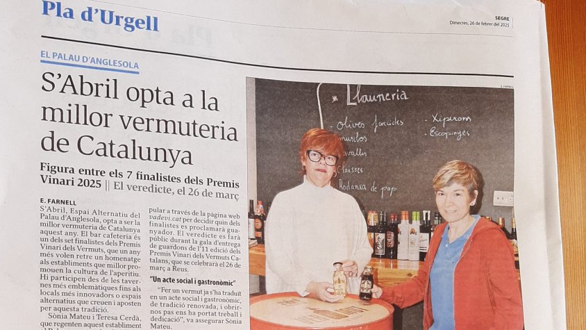 S'Abril Espai Alternatiu del Palau d'Anglesola opta a la millor vermuteria de Catalunya