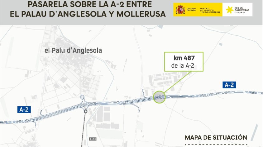 Transports treu a licitació per 3,3 milions d’euros la passarel·la de vianants sobre l’A-2 que unirà El Palau d’Anglesola i Mollerussa